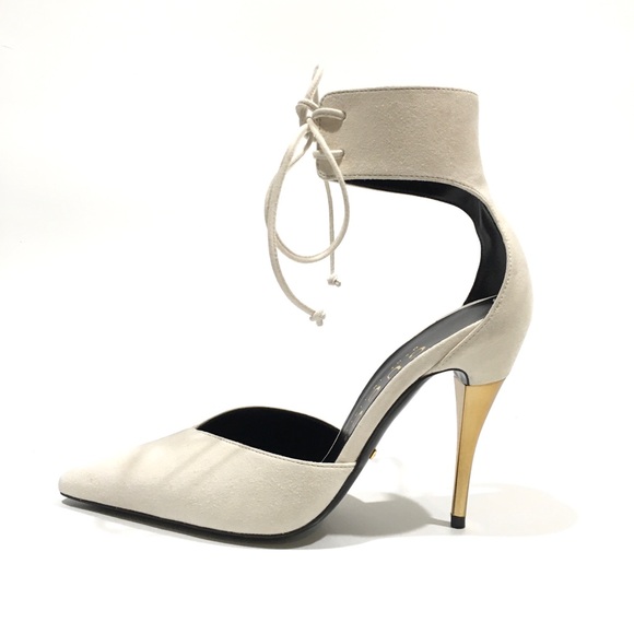 GUCCI PRISCILA ANKLE CUFF PUMPS -LEATHER AND SUEDE -WHITE -US 7.5 -NEW - Picture 3 of 13